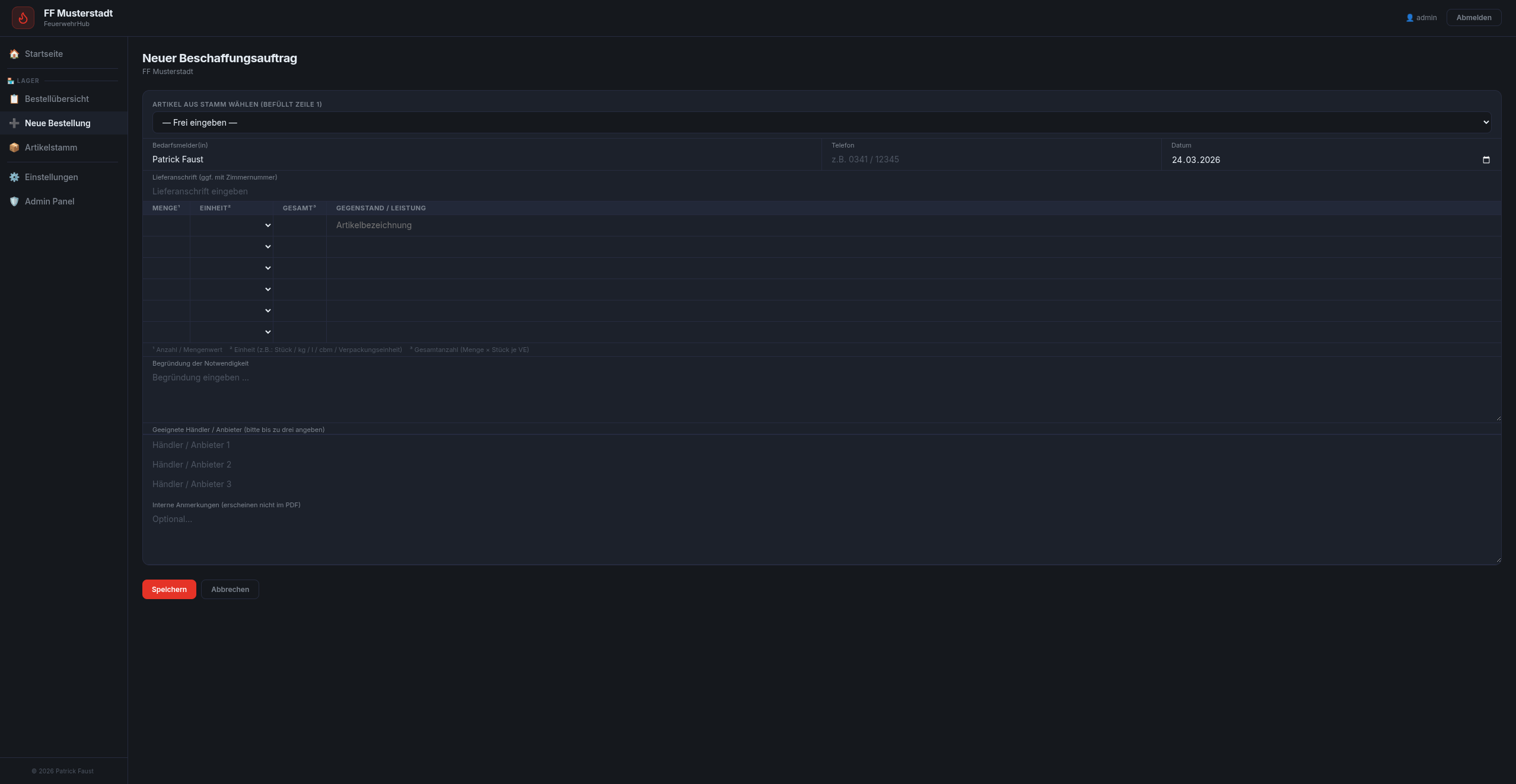 FeuerwehrHub Neuer Beschaffungsauftrag